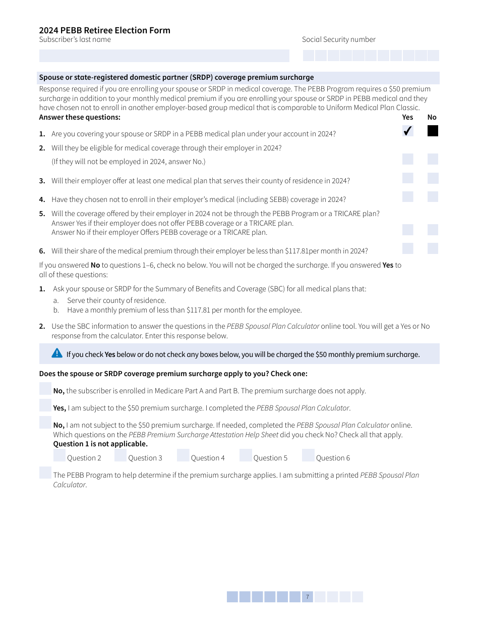 Form A (HCA51-4031) Pebb Retiree Election Form - Washington, Page 7