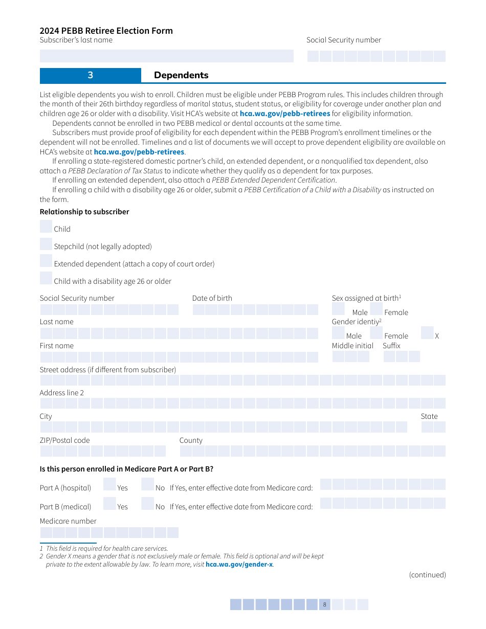 Form A (HCA51-4031) Pebb Retiree Election Form - Washington, Page 8