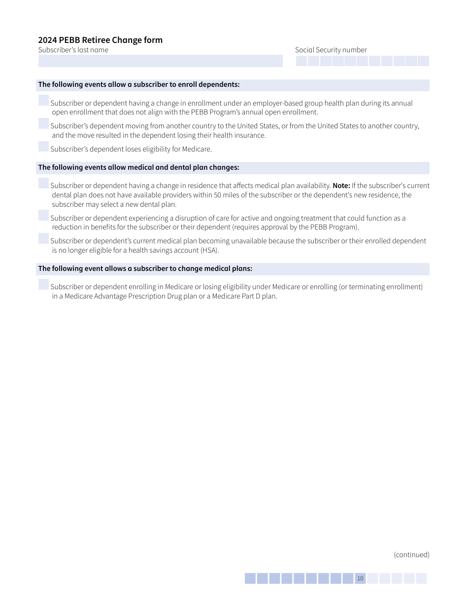 Form E (HCA51-0007) Pebb Retiree Change Form - Washington, Page 10