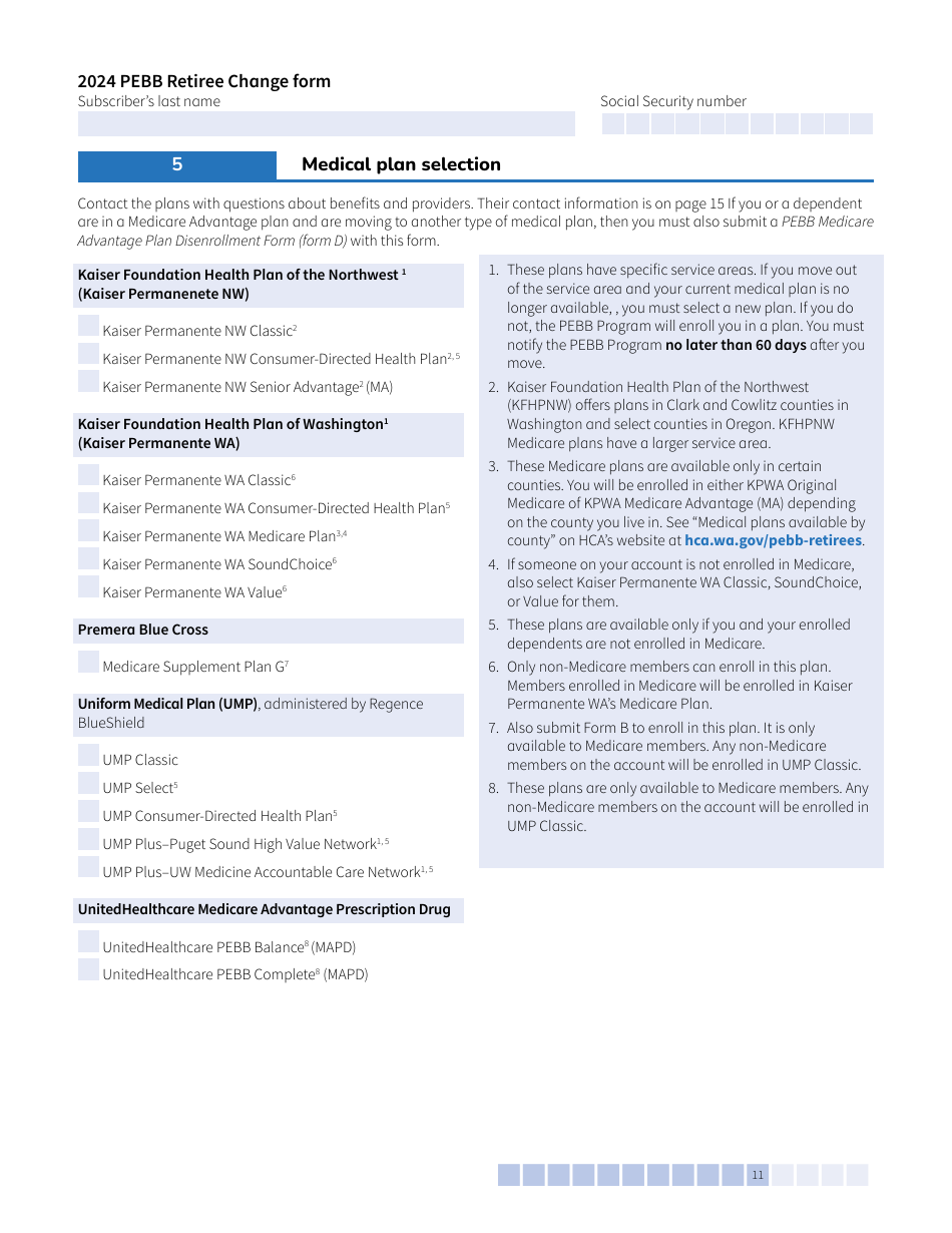 Form E (HCA51-0007) Pebb Retiree Change Form - Washington, Page 11