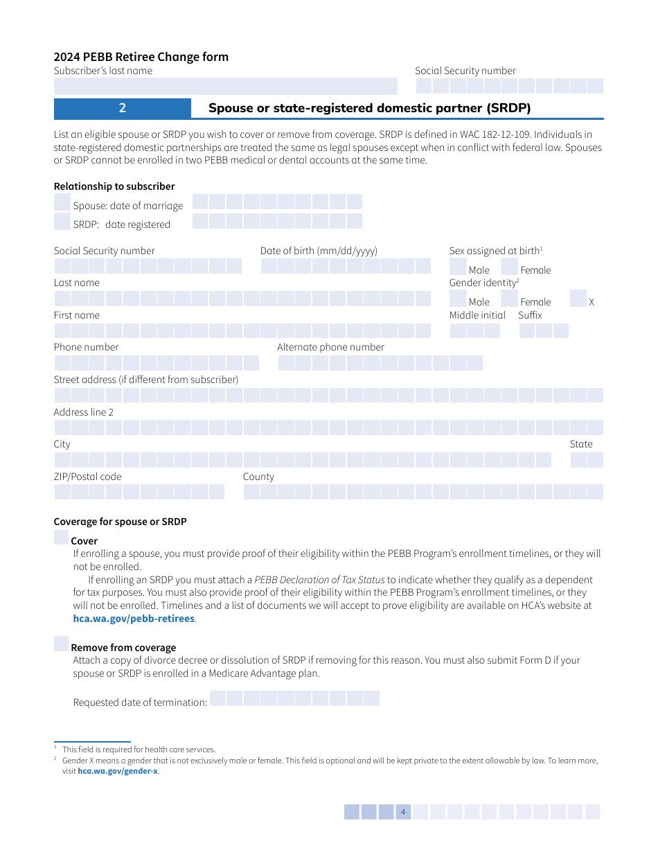Form E (HCA51-0007) Pebb Retiree Change Form - Washington, Page 4