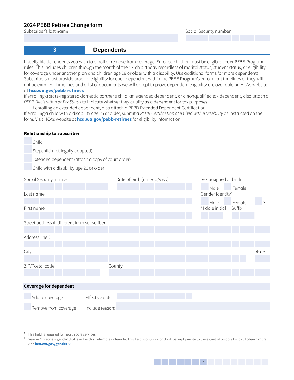 Form E (HCA51-0007) Pebb Retiree Change Form - Washington, Page 7