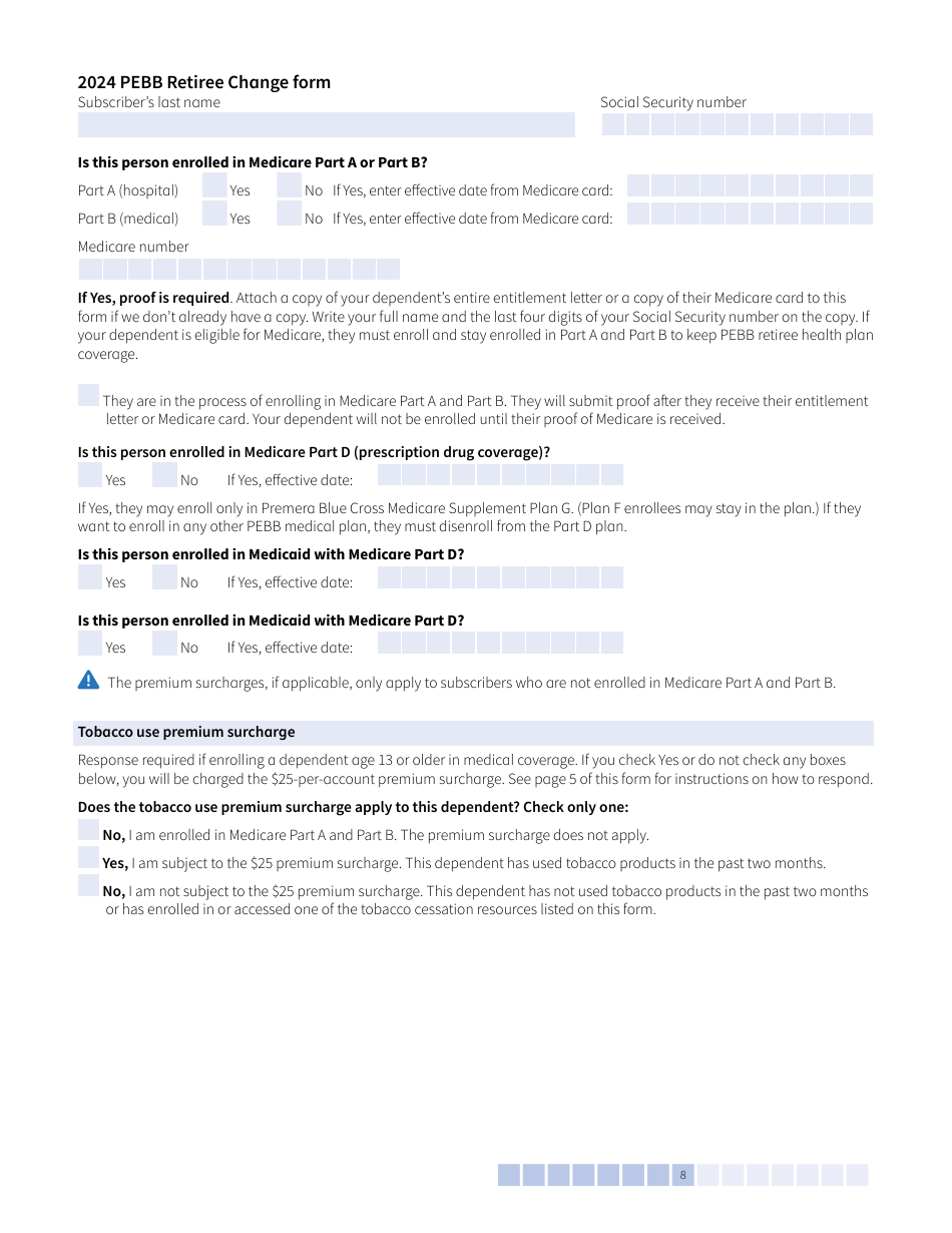 Form E (HCA51-0007) Pebb Retiree Change Form - Washington, Page 8