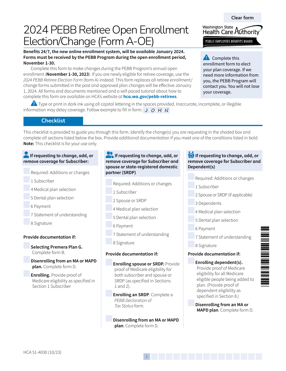 Form AOE (HCA514030) 2024 Fill Out, Sign Online and Download