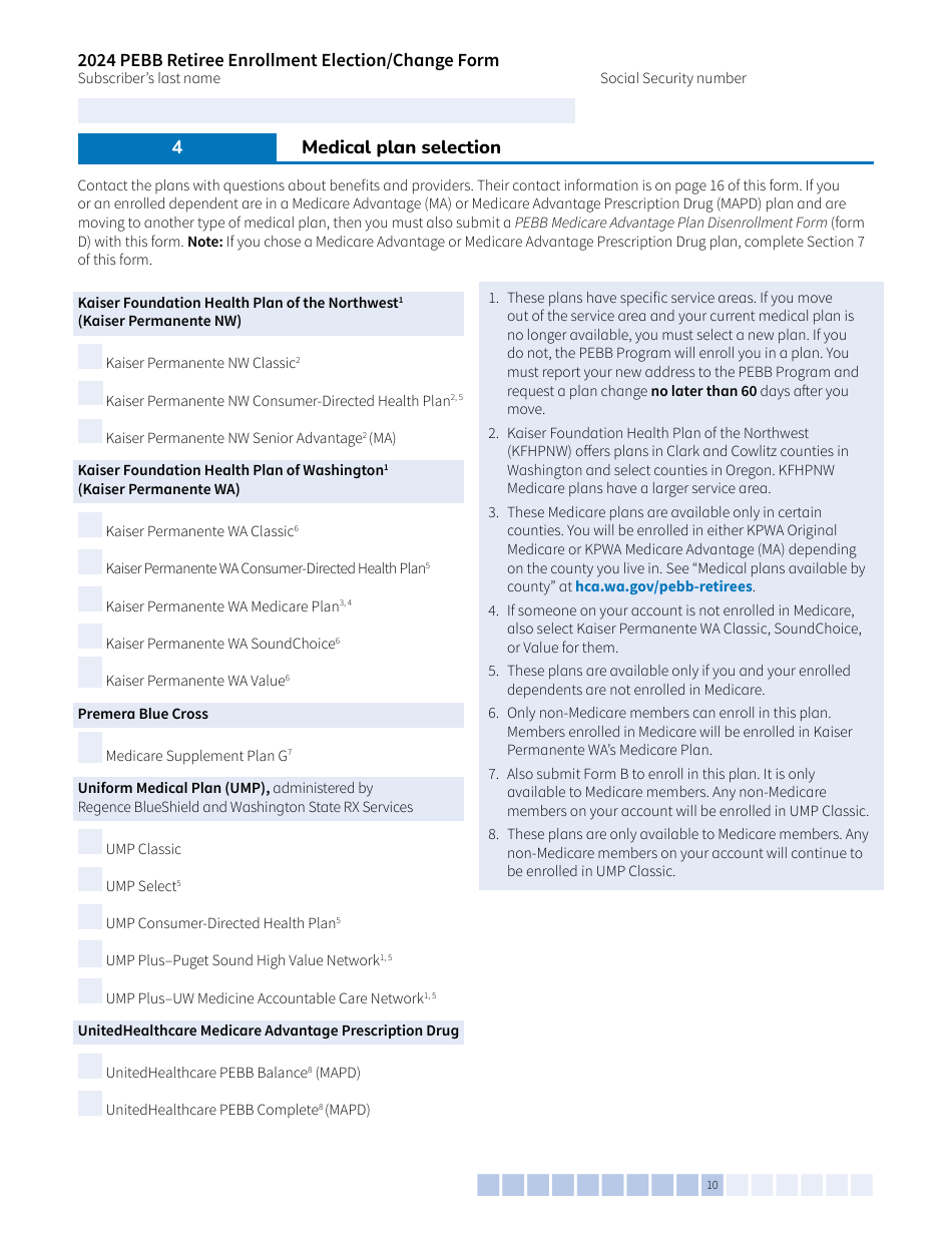 Form A-OE (HCA51-4030) Pebb Retiree Open Enrollment Election / Change - Washington, Page 10