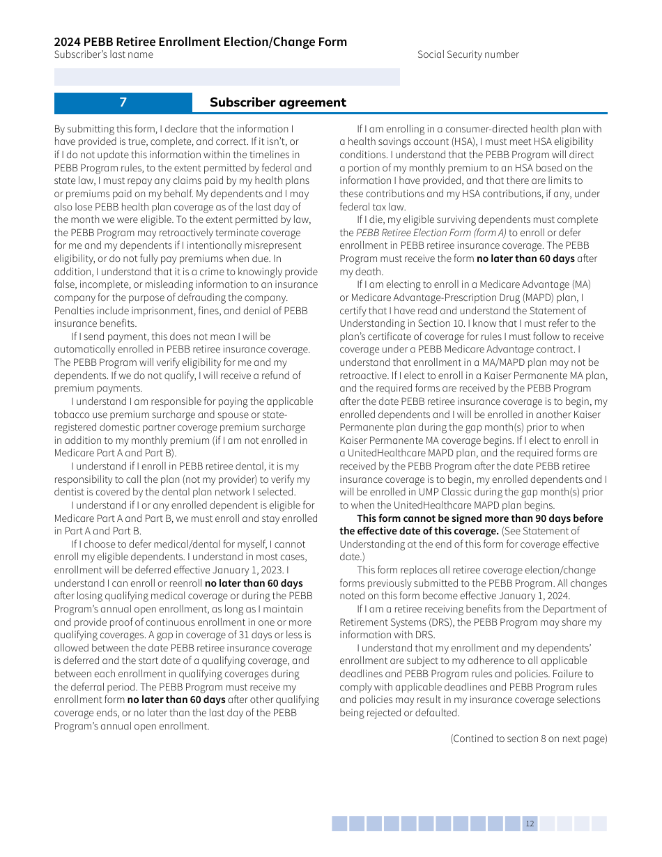 Form A-OE (HCA51-4030) Pebb Retiree Open Enrollment Election / Change - Washington, Page 12