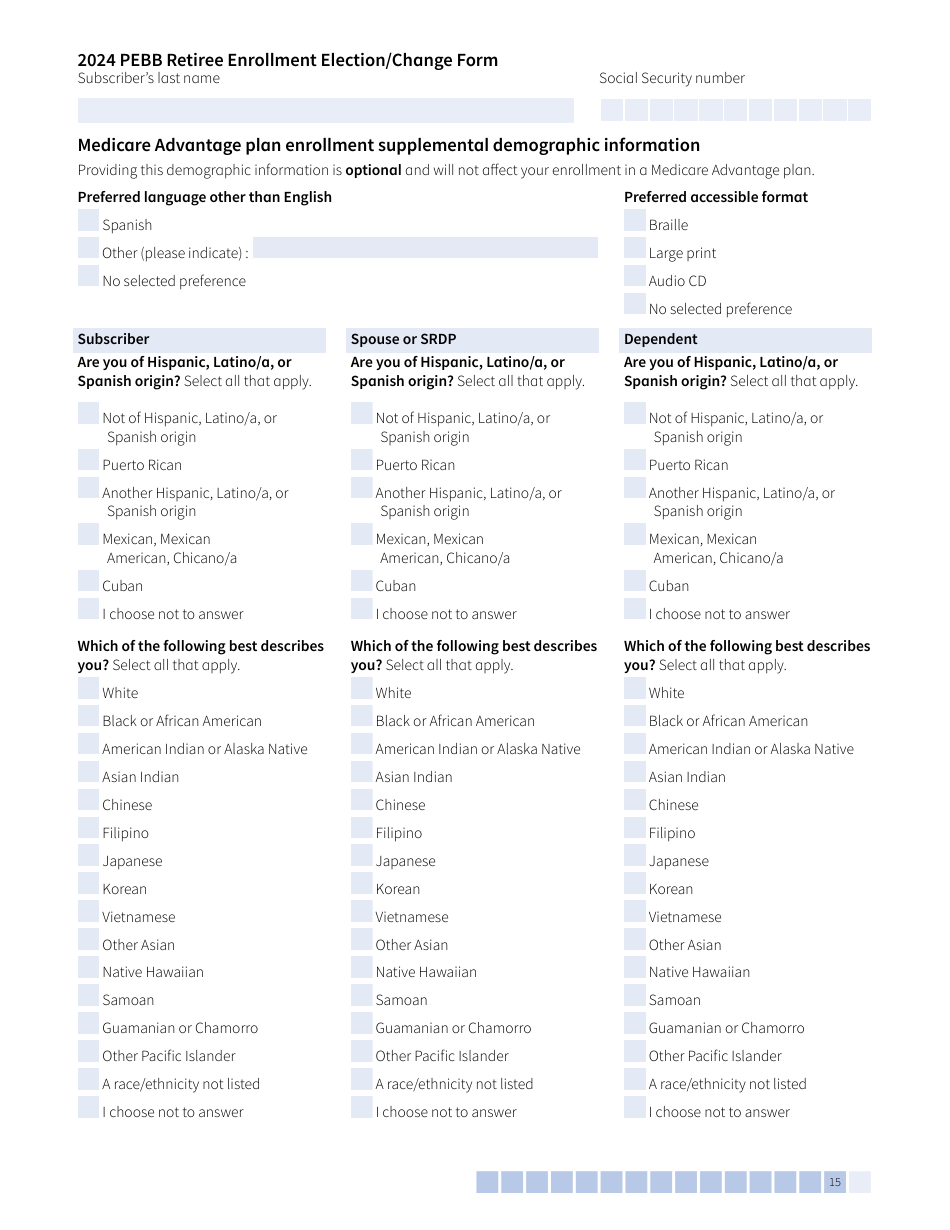 Form A-OE (HCA51-4030) Pebb Retiree Open Enrollment Election / Change - Washington, Page 15