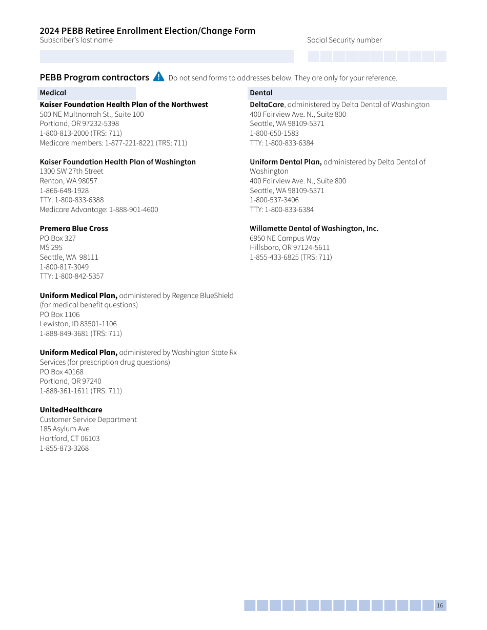 Form A-OE (HCA51-4030) Pebb Retiree Open Enrollment Election / Change - Washington, Page 16