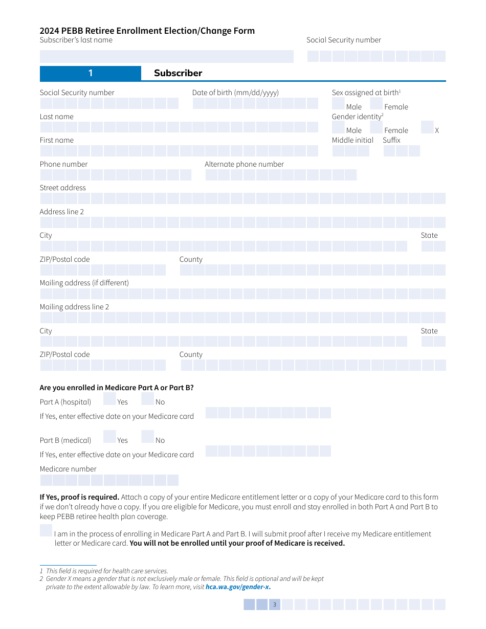 Form A-OE (HCA51-4030) Pebb Retiree Open Enrollment Election / Change - Washington, Page 3
