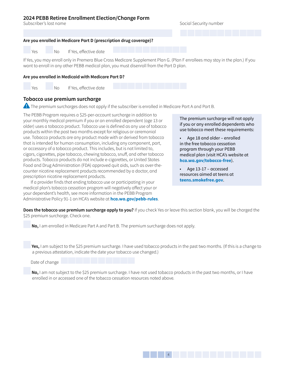 Form A-OE (HCA51-4030) Pebb Retiree Open Enrollment Election / Change - Washington, Page 4
