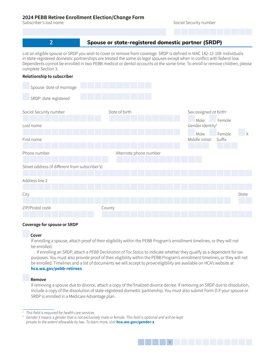 Form A-OE (HCA51-4030) Pebb Retiree Open Enrollment Election / Change - Washington, Page 5