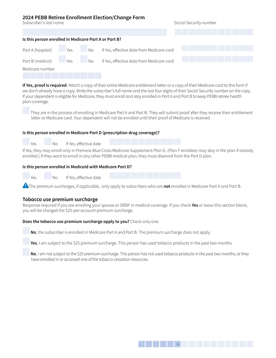 Form A-OE (HCA51-4030) Pebb Retiree Open Enrollment Election / Change - Washington, Page 6