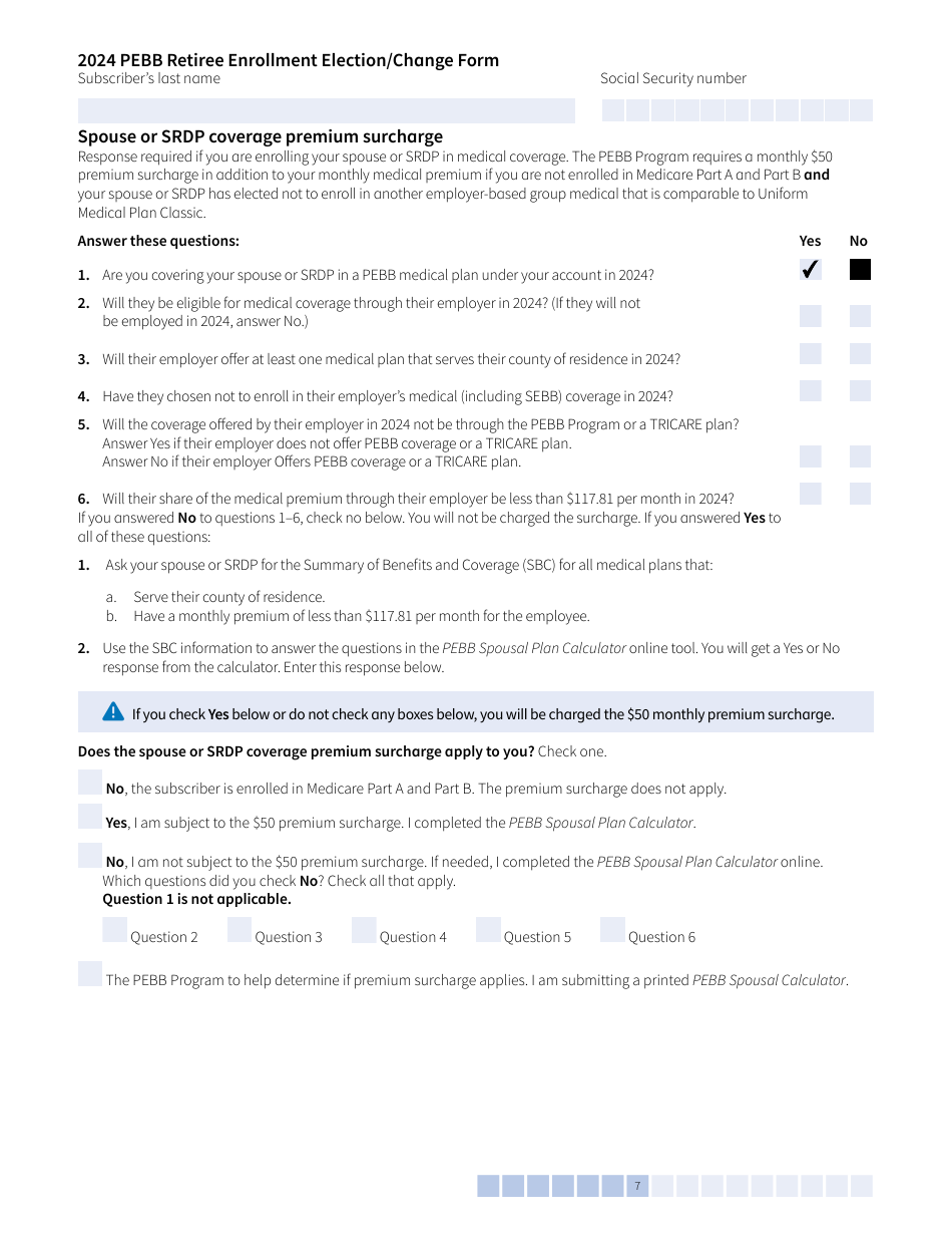 Form A-OE (HCA51-4030) Pebb Retiree Open Enrollment Election / Change - Washington, Page 7