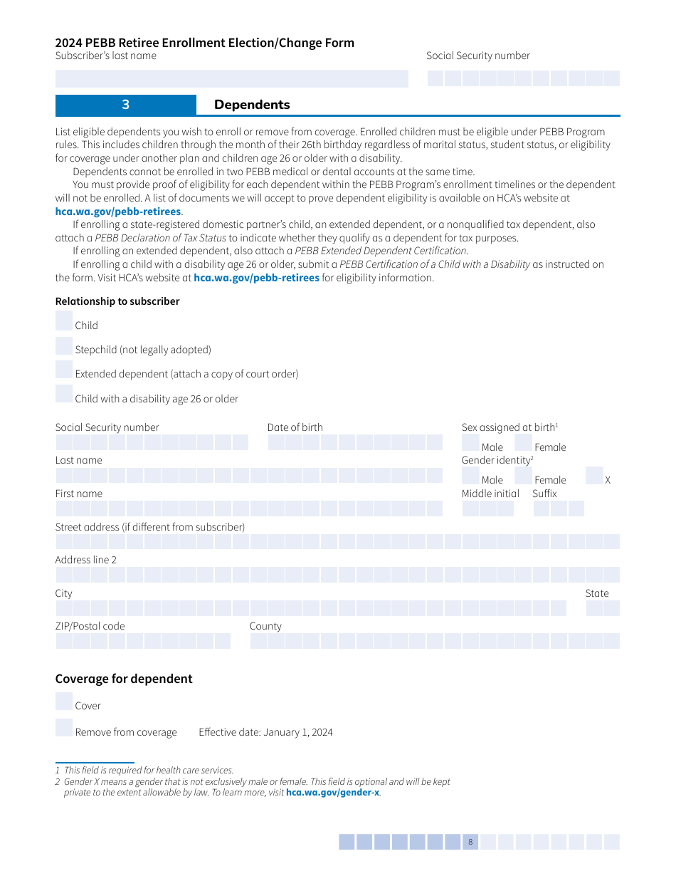 Form A-OE (HCA51-4030) Pebb Retiree Open Enrollment Election / Change - Washington, Page 8
