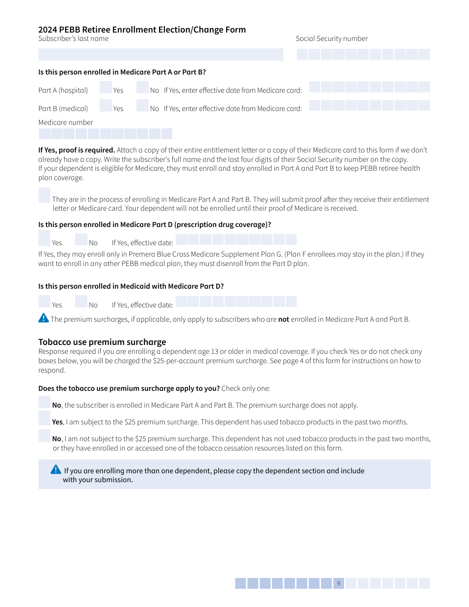 Form A-OE (HCA51-4030) Pebb Retiree Open Enrollment Election / Change - Washington, Page 9