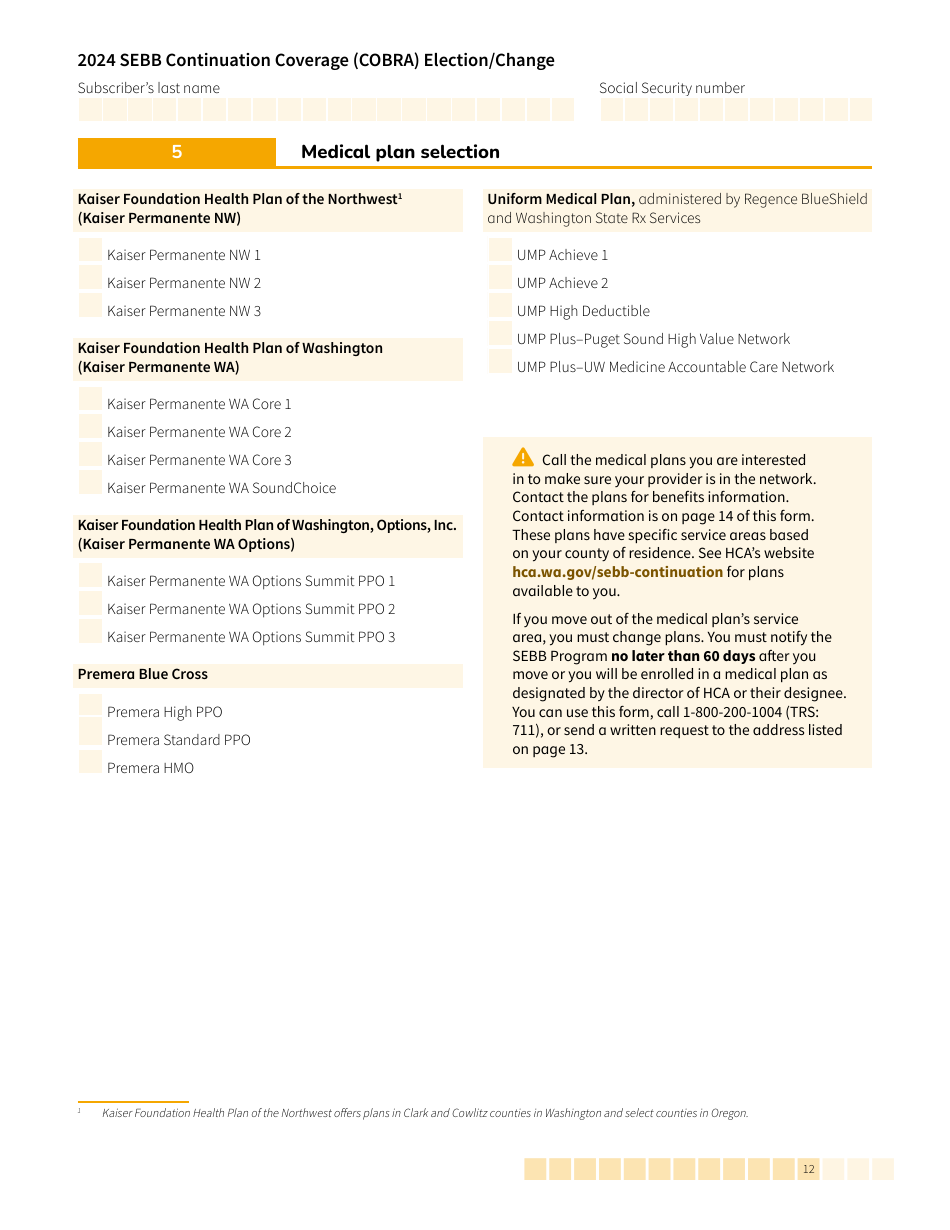 Form HCA20-0060 Sebb Continuation Coverage (Cobra) Election / Change - Washington, Page 12