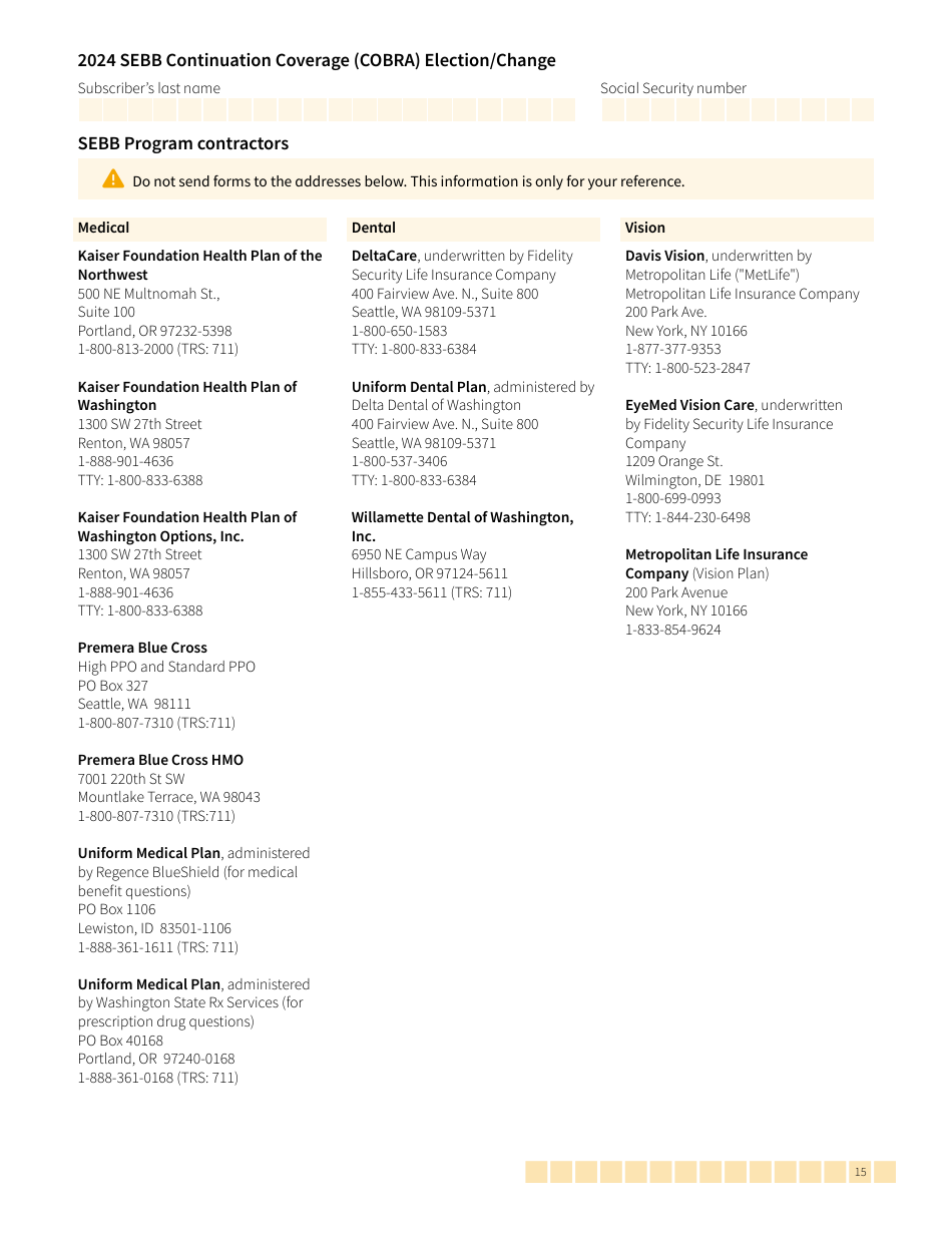 Form HCA20-0060 Sebb Continuation Coverage (Cobra) Election / Change - Washington, Page 15