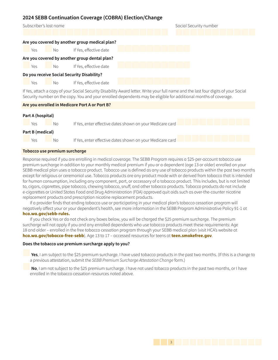 Form HCA20-0060 Sebb Continuation Coverage (Cobra) Election / Change - Washington, Page 3