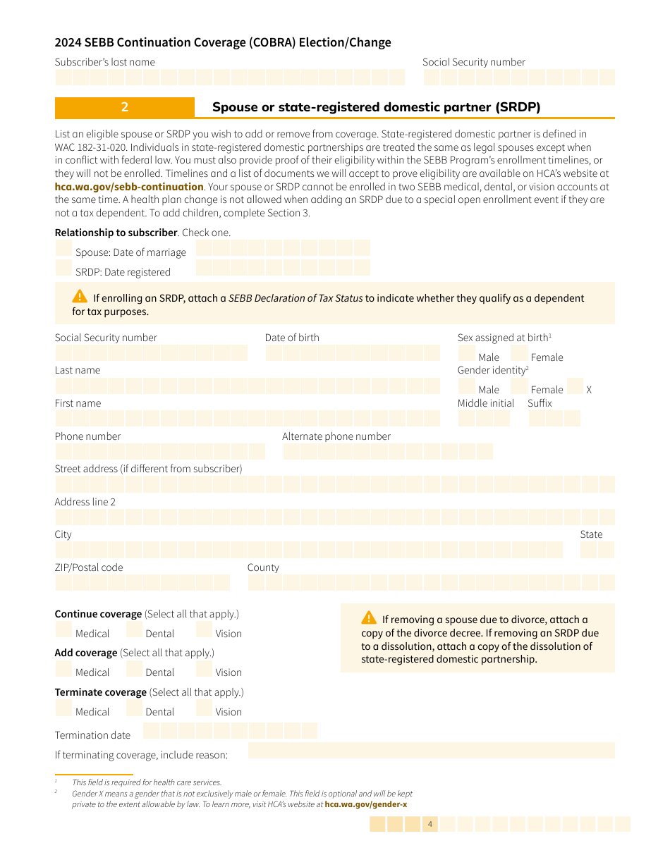 Form HCA20-0060 Sebb Continuation Coverage (Cobra) Election / Change - Washington, Page 4