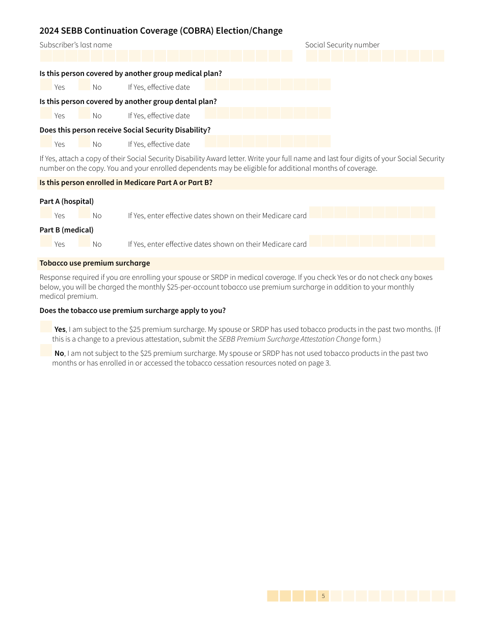 Form HCA20-0060 Sebb Continuation Coverage (Cobra) Election / Change - Washington, Page 5