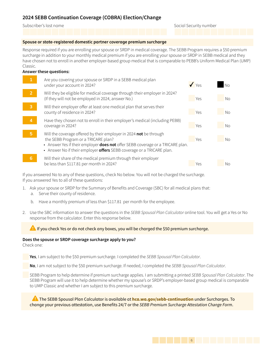 Form HCA20-0060 Sebb Continuation Coverage (Cobra) Election / Change - Washington, Page 6