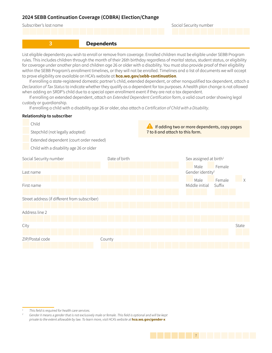 Form HCA20-0060 Sebb Continuation Coverage (Cobra) Election / Change - Washington, Page 7