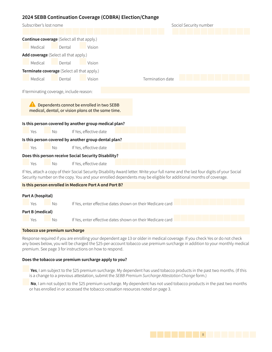 Form HCA20-0060 Sebb Continuation Coverage (Cobra) Election / Change - Washington, Page 8
