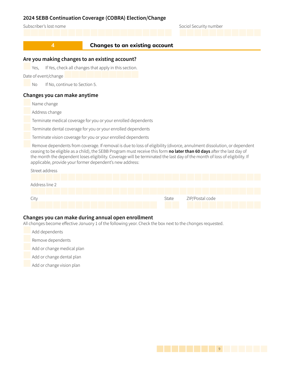 Form HCA20-0060 Sebb Continuation Coverage (Cobra) Election / Change - Washington, Page 9