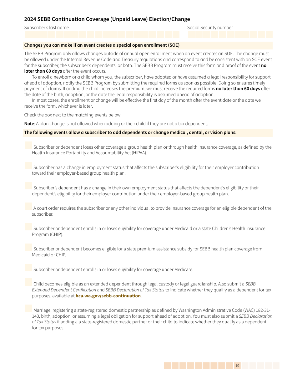 Form HCA20-0059 Sebb Continuation Coverage (Unpaid Leave) Election / Change - Washington, Page 10