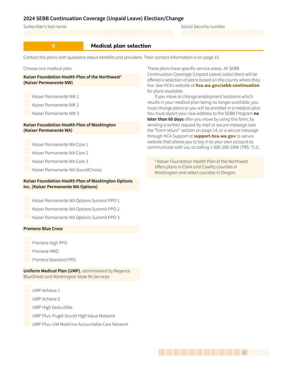 Form HCA20-0059 Sebb Continuation Coverage (Unpaid Leave) Election / Change - Washington, Page 12