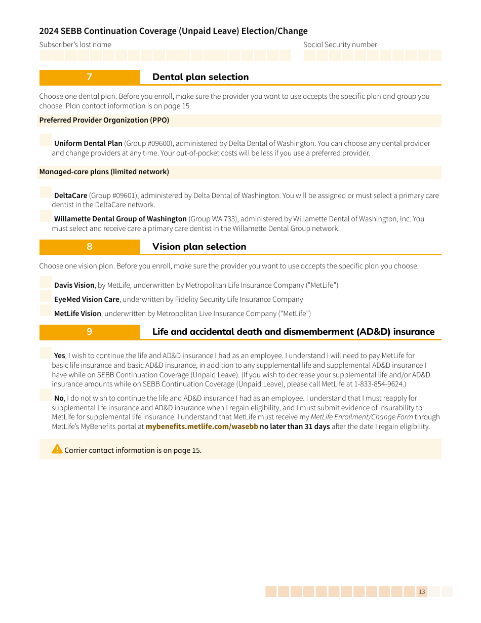 Form HCA20-0059 Sebb Continuation Coverage (Unpaid Leave) Election / Change - Washington, Page 13