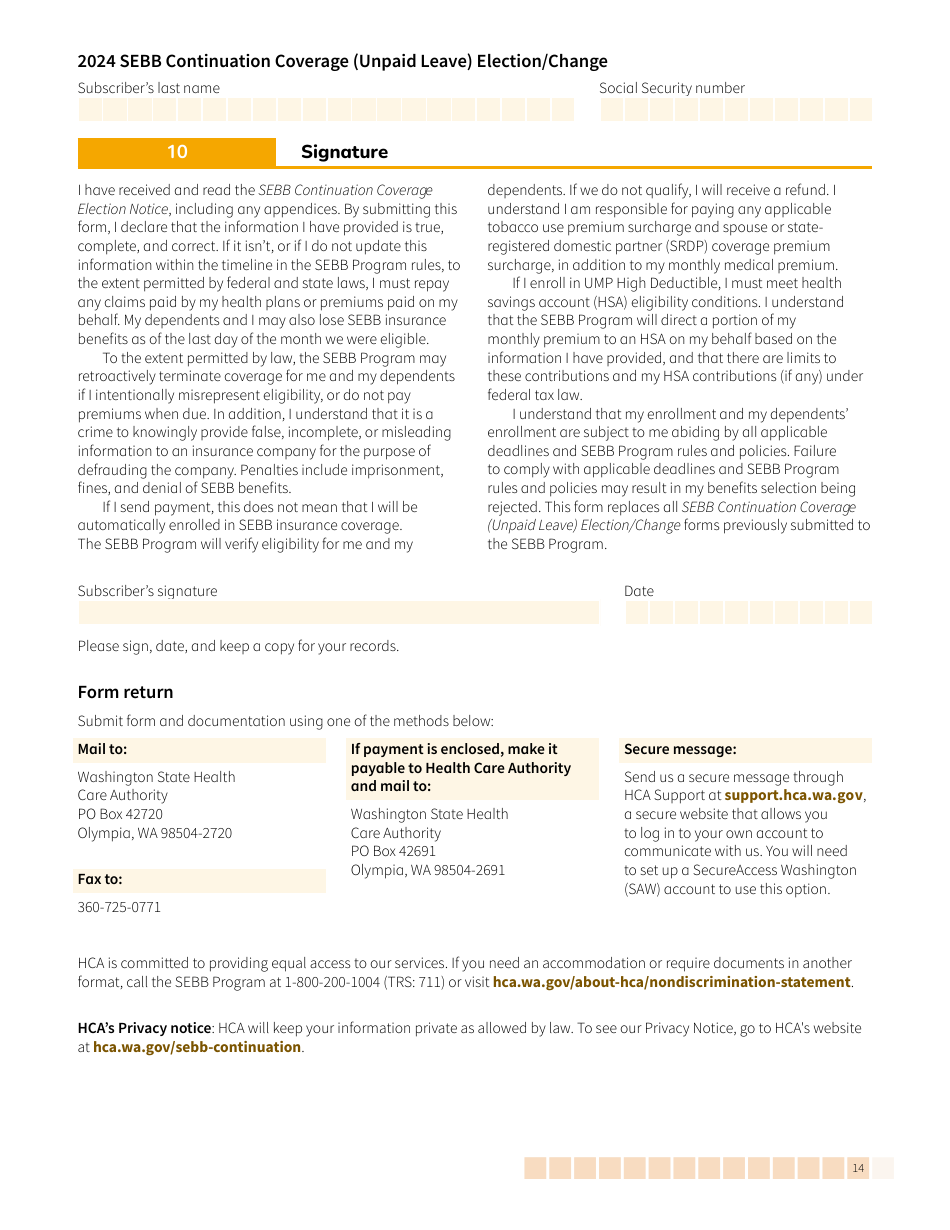 Form HCA20-0059 Sebb Continuation Coverage (Unpaid Leave) Election / Change - Washington, Page 14