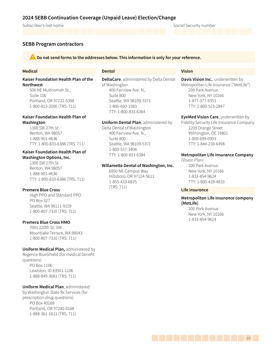 Form HCA20-0059 Sebb Continuation Coverage (Unpaid Leave) Election / Change - Washington, Page 15