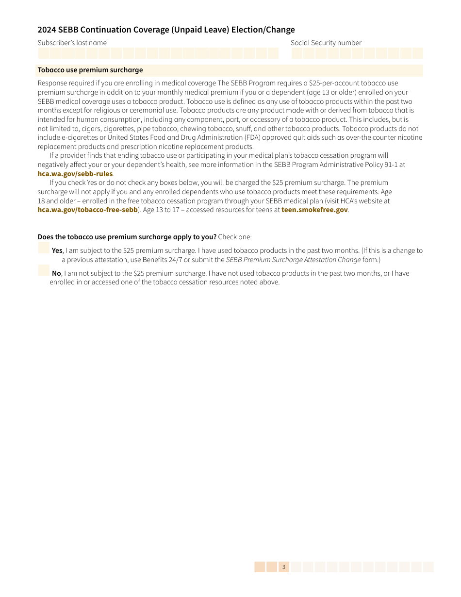 Form HCA20-0059 Sebb Continuation Coverage (Unpaid Leave) Election / Change - Washington, Page 3