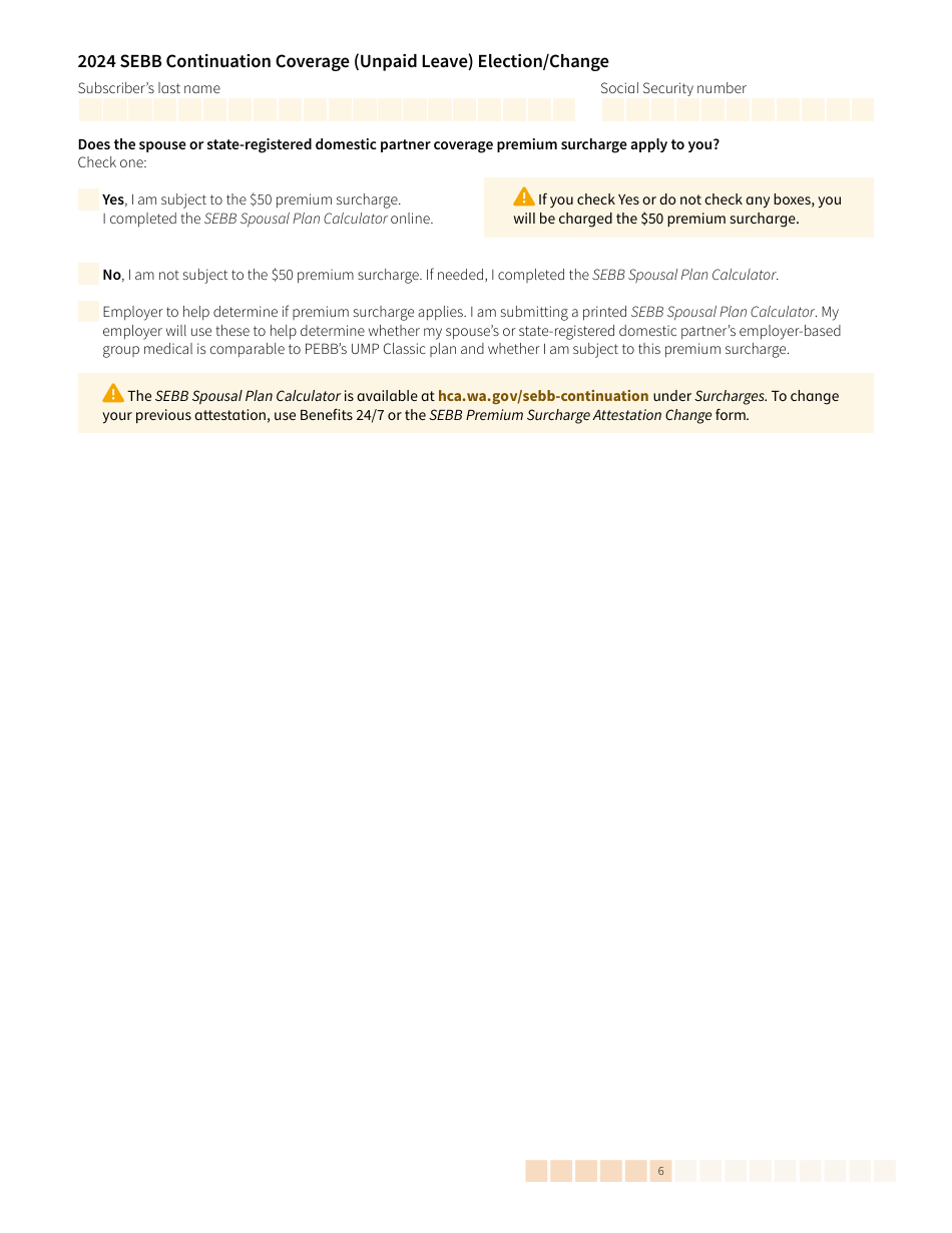 Form HCA20-0059 Sebb Continuation Coverage (Unpaid Leave) Election / Change - Washington, Page 6