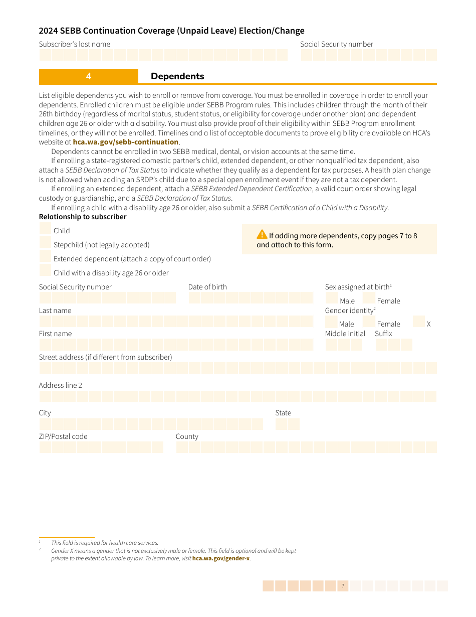Form HCA20-0059 Sebb Continuation Coverage (Unpaid Leave) Election / Change - Washington, Page 7