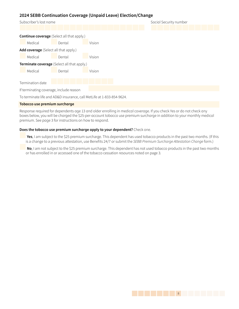 Form HCA20-0059 Sebb Continuation Coverage (Unpaid Leave) Election / Change - Washington, Page 8