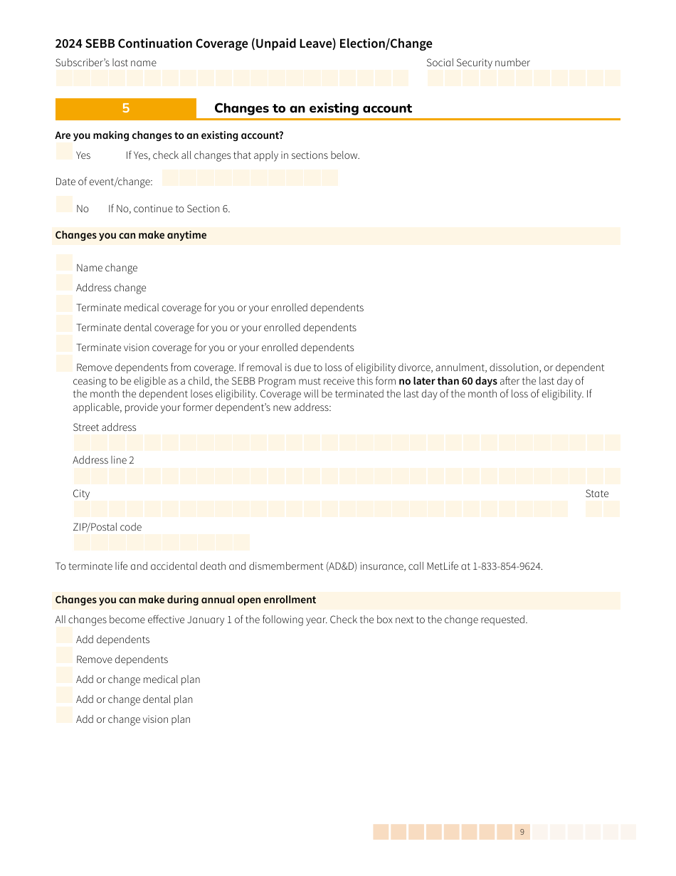 Form HCA20-0059 Sebb Continuation Coverage (Unpaid Leave) Election / Change - Washington, Page 9