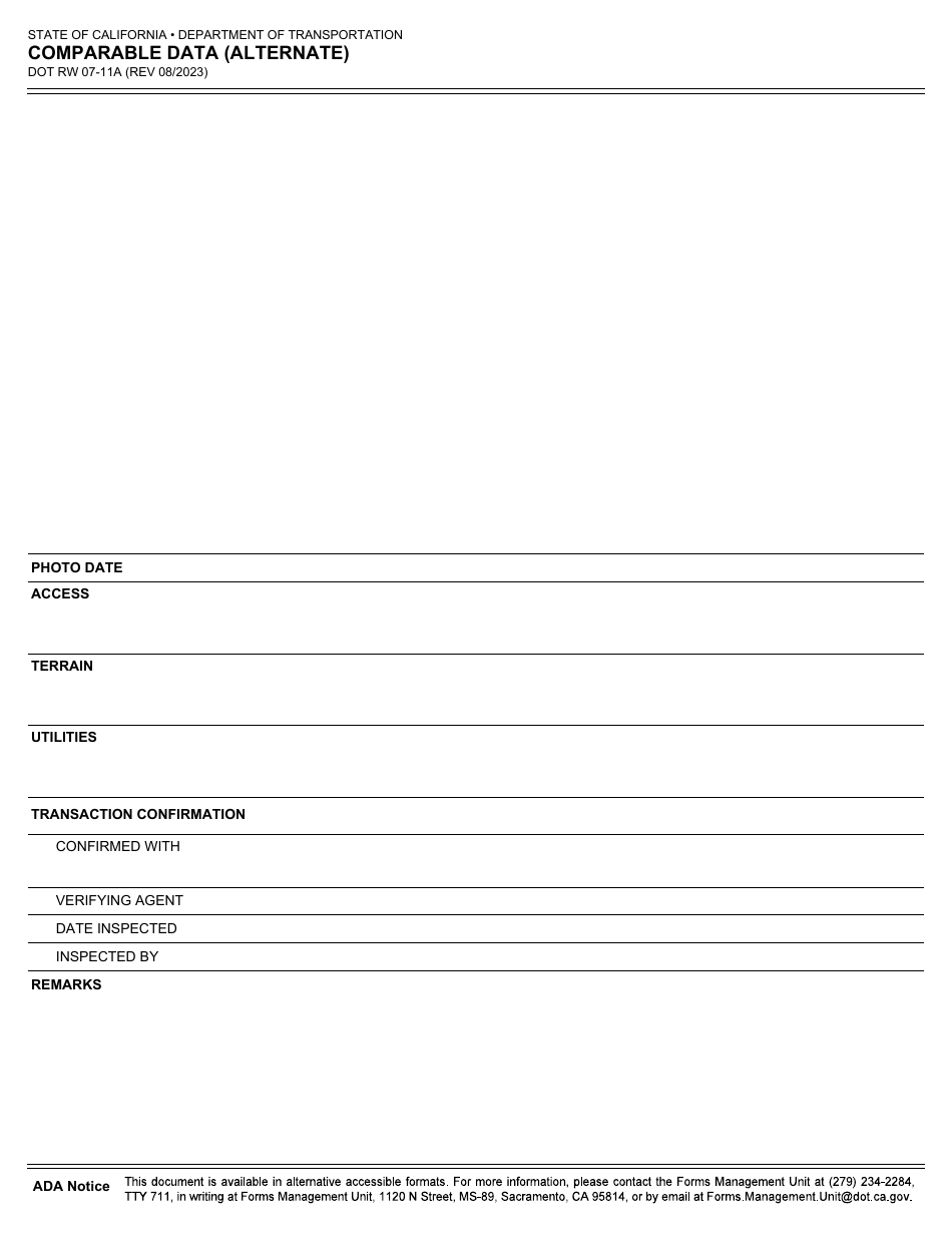 Form DOT RW07-11A Comparable Data (Alternate) - California, Page 2