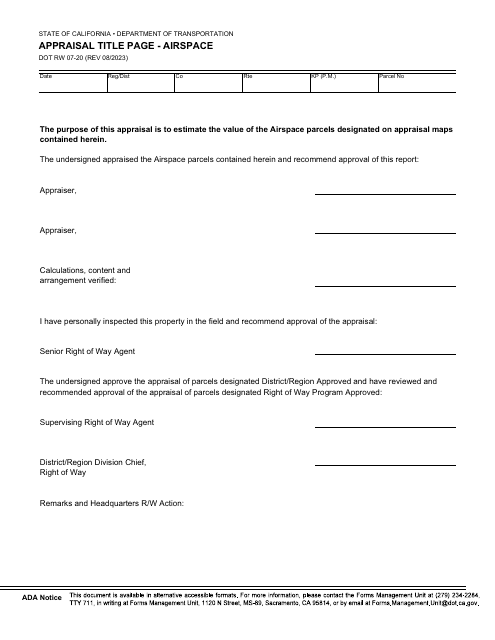 Form DOT RW07-20  Printable Pdf
