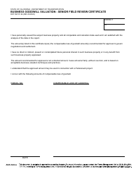 Document preview: Form DOT RW07-26 Business Goodwill Valuation - Senior Field Review Certificate - California