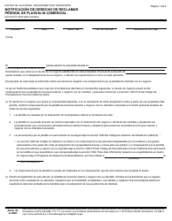 Formulario DOT RW07-30SP Notificacion De Derecho De Reclamar Perdida De Plusvalia Comercial - California (Spanish)