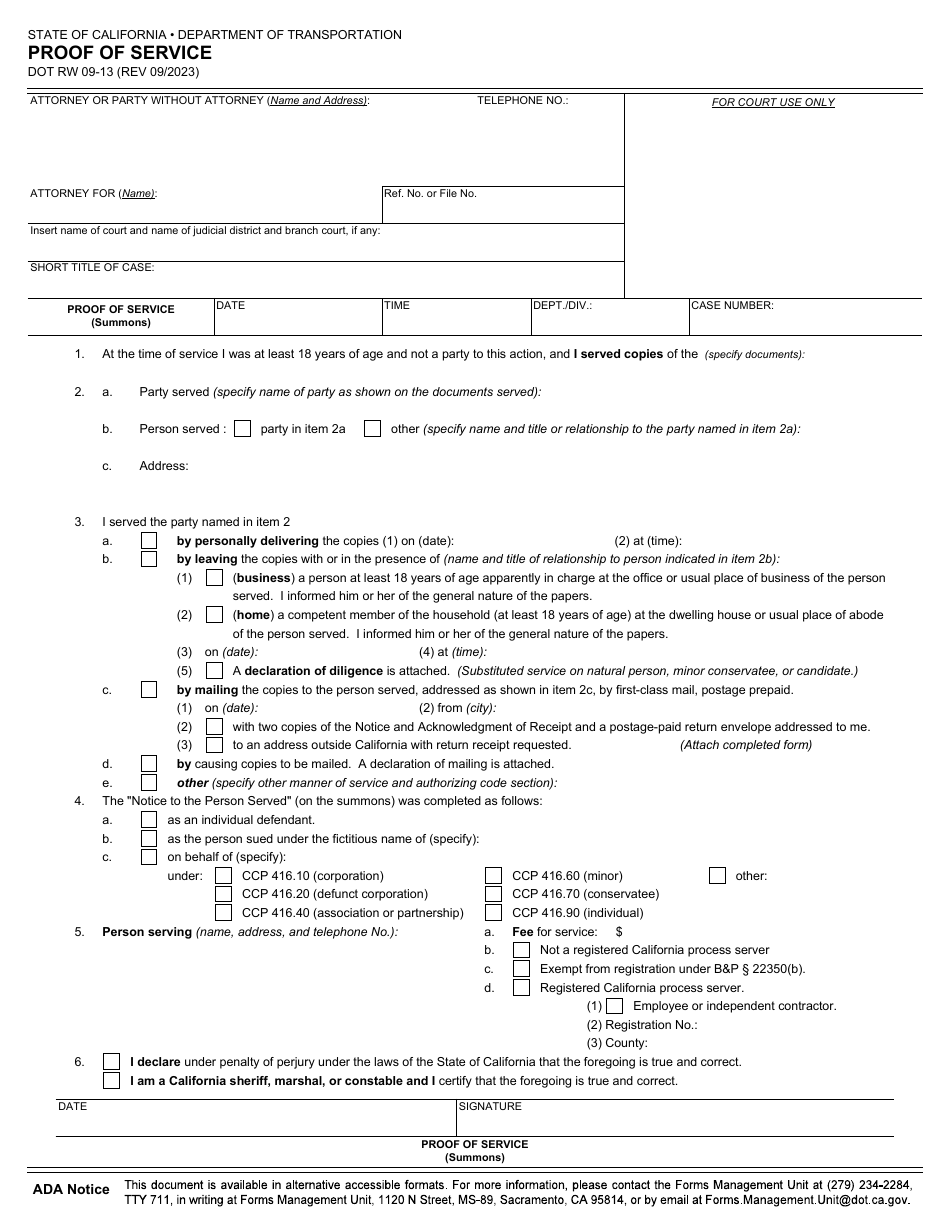 Form DOT RW09-13 - Fill Out, Sign Online and Download Fillable PDF ...