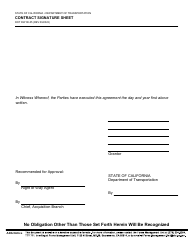 Document preview: Form DOT RW08-05 Contract Signature Sheet - California