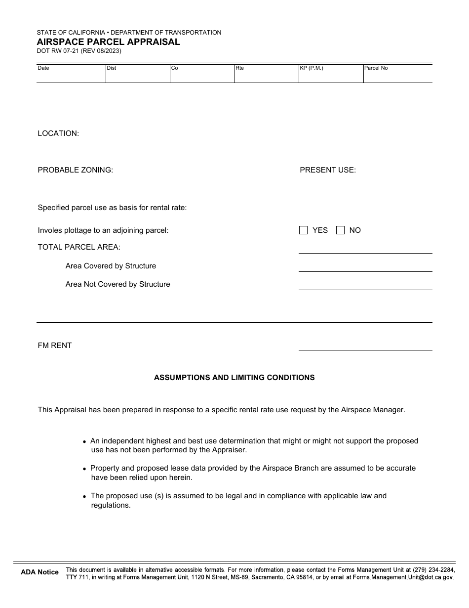 Form DOT RW07-21 Airspace Parcel Appraisal - California, Page 1