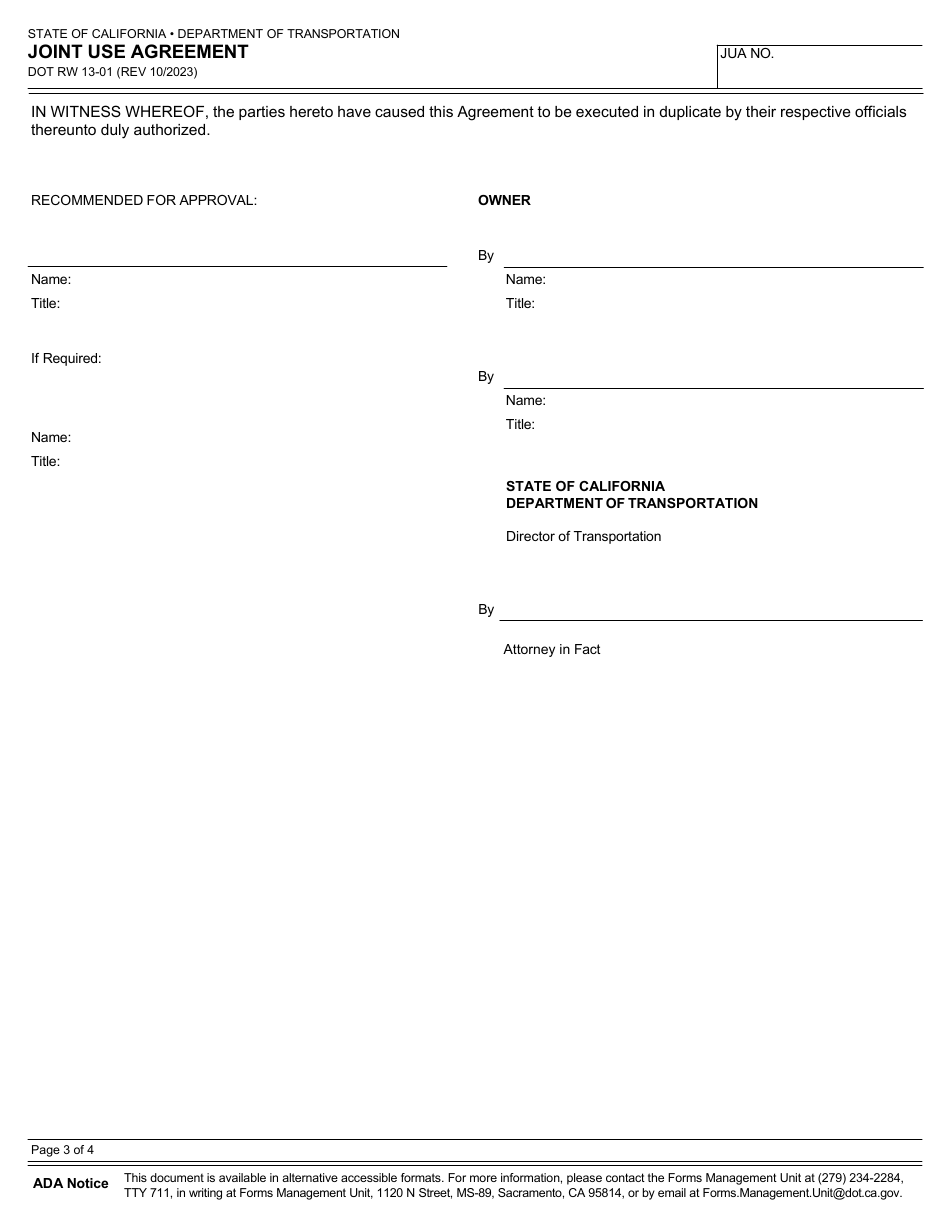 Form DOT RW13-01 Joint Use Agreement - California, Page 3
