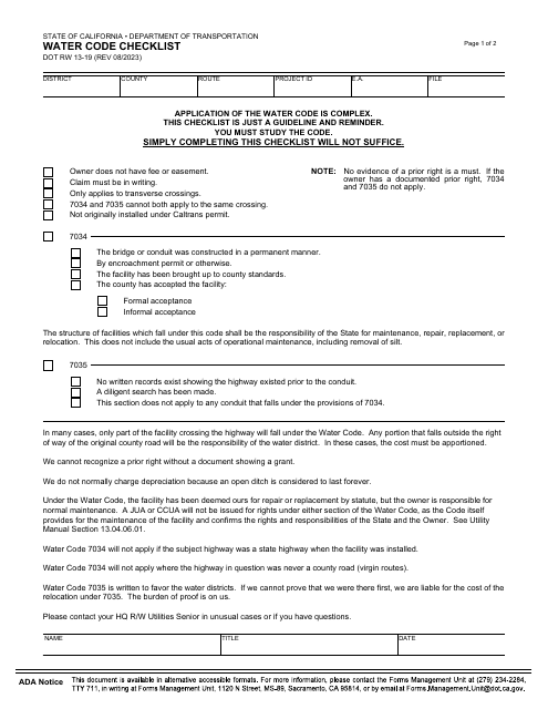 Form DOT RW13-19  Printable Pdf