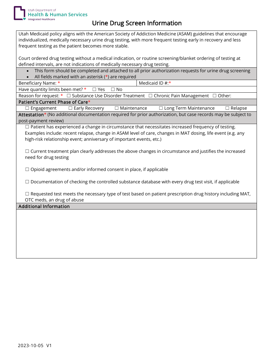 Urine Drug Screen Information - Utah, Page 1