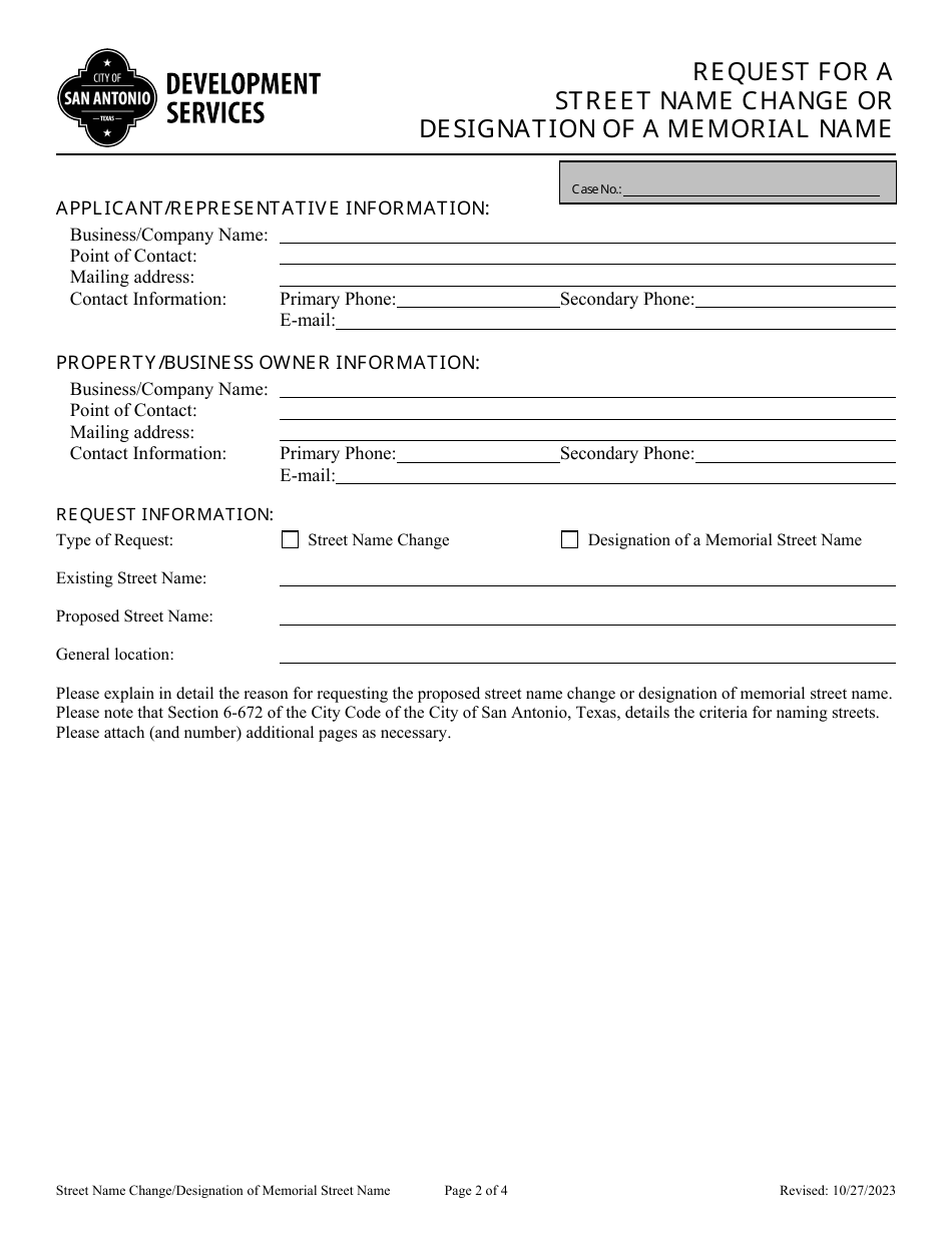 Request for a Street Name Change or Designation of a Memorial Name - City of San Antonio, Texas, Page 2
