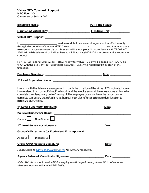 HRO Form 304 Virtual TDY Telework Request - Wyoming